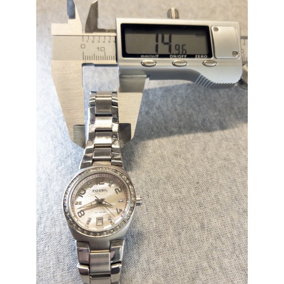 Fossil AM-4175 Pink MoP & Crystals Date Dial Stainless Steel‎ Womens 28mm Watch - Picture 14 of 14
